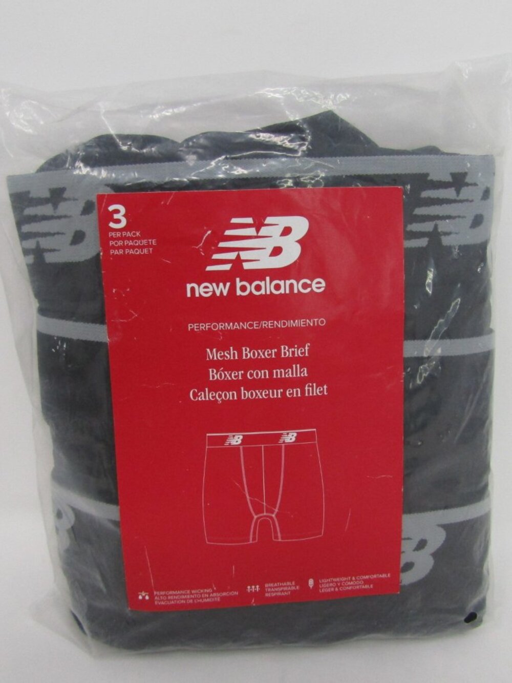 New Balance Performance Mesh Boxer Briefs 3-Pack No Fly Black Size 2XL XXL